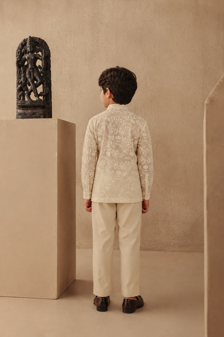Chikankari Band Collar Kurta Shirt Set
