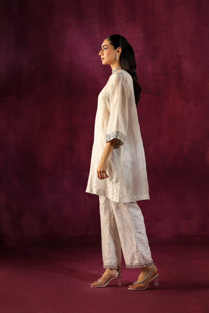 Mirror Embellished Tissue Tunic & Ankle Length Pants Set