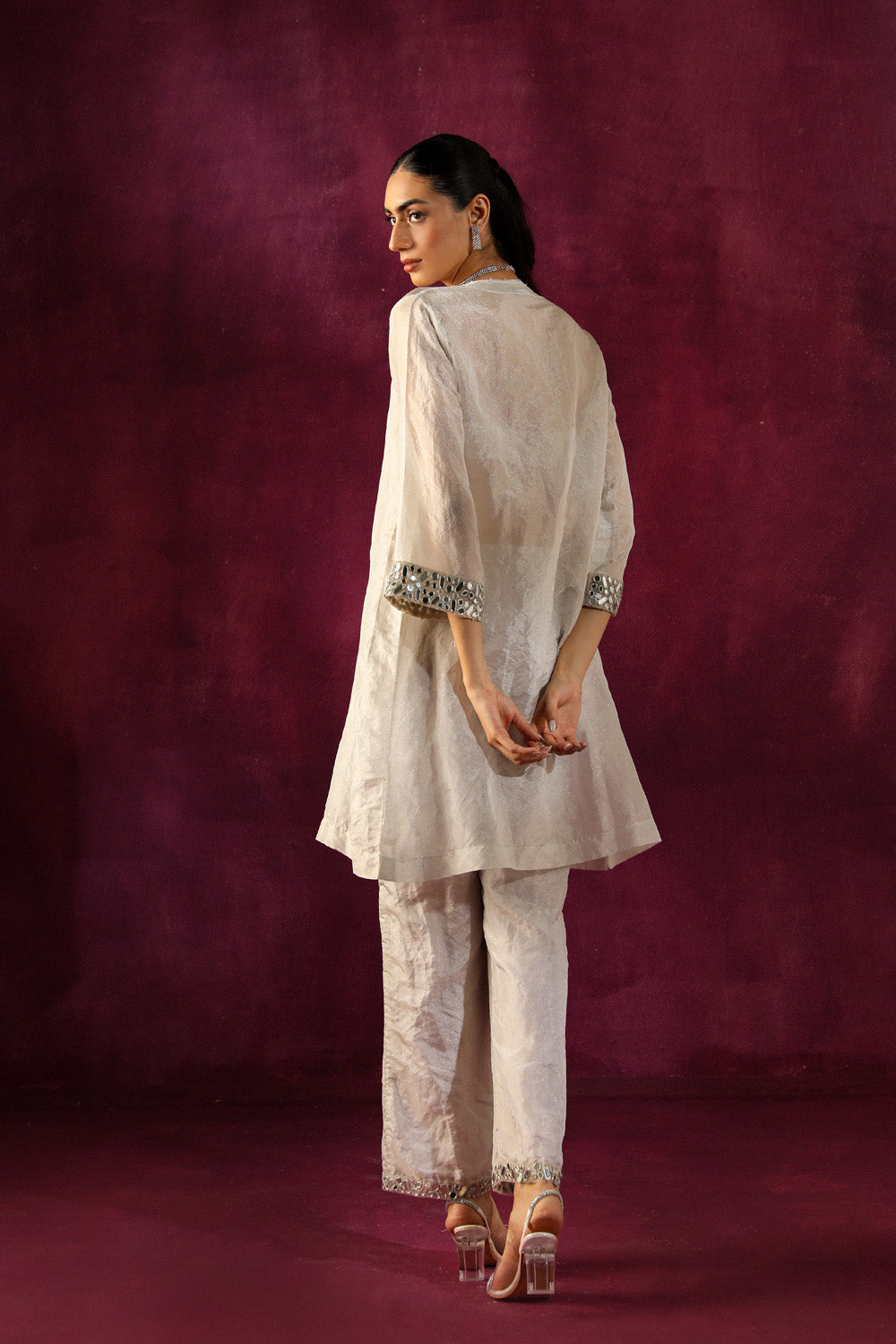 Mirror Embellished Tissue Tunic & Ankle Length Pants Set