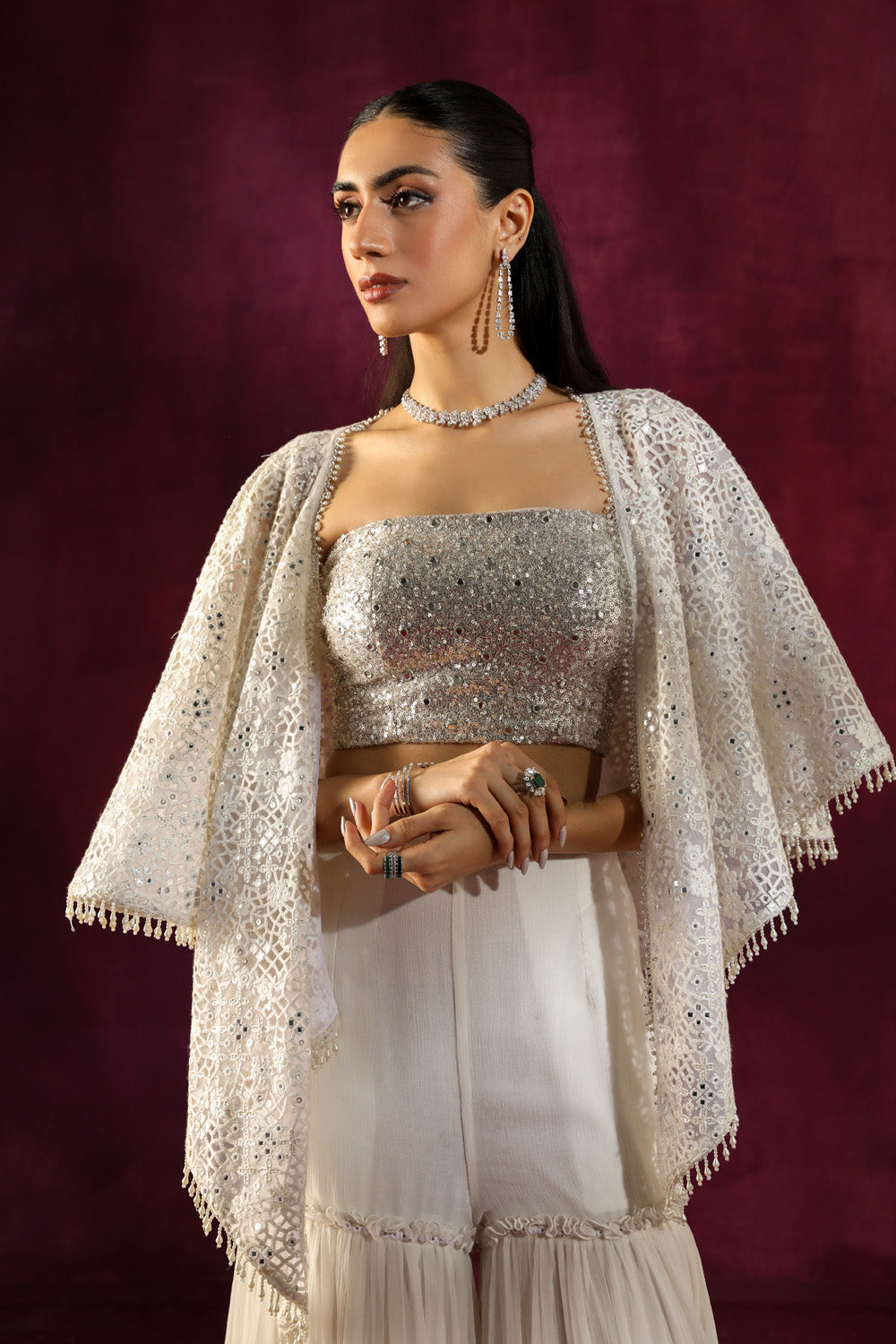 Lace Mirrorwork Scarf Cape