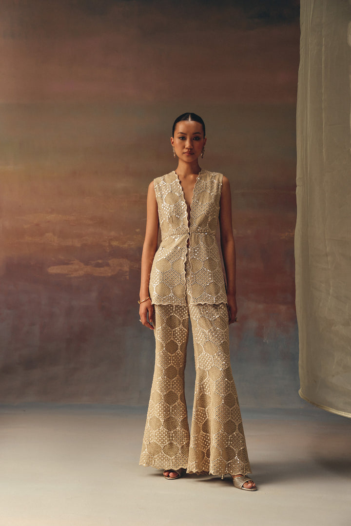 gold chikankari mirror work