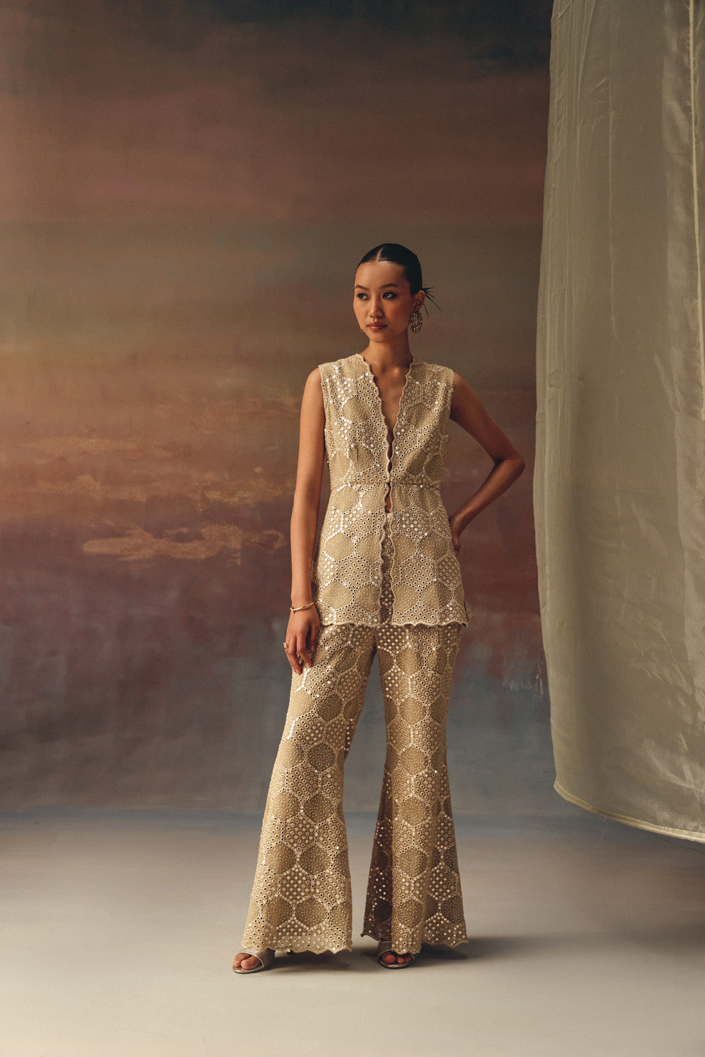 gold chikankari mirror work