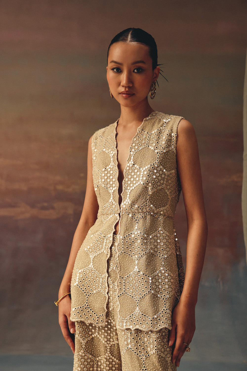 gold chikankari mirror work