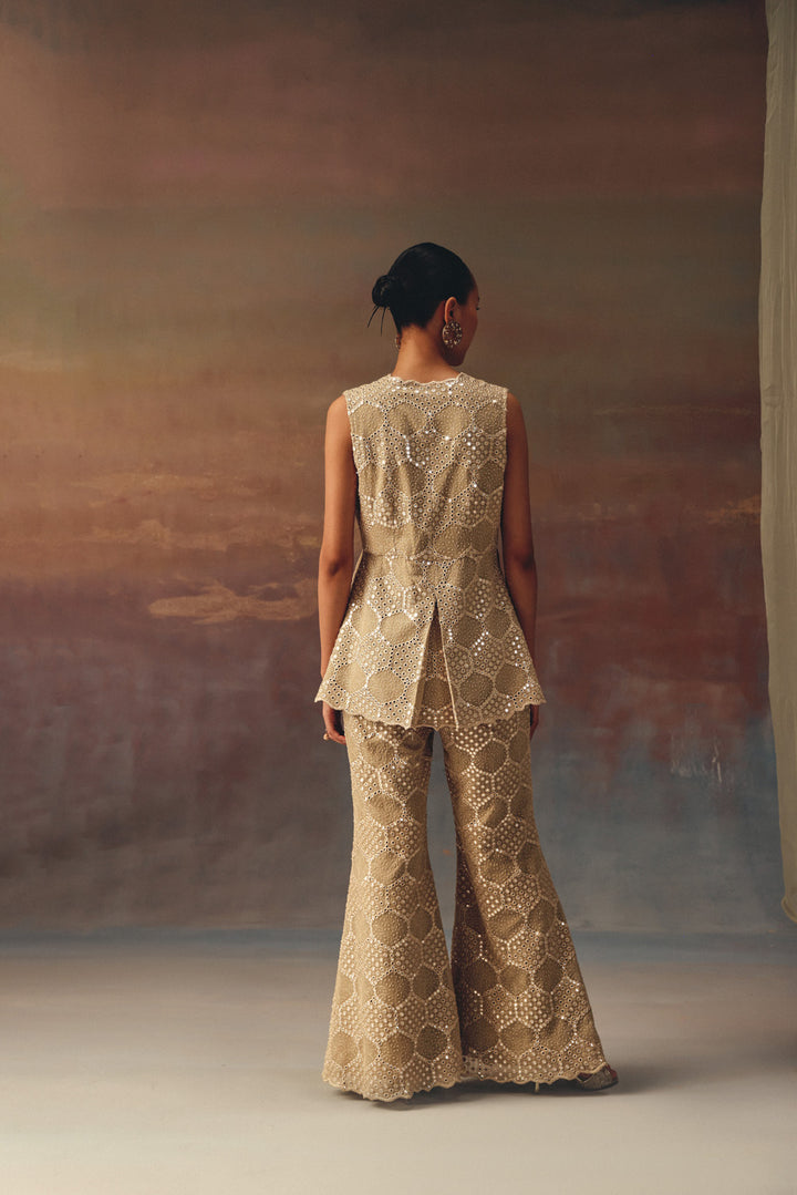 gold chikankari mirror work