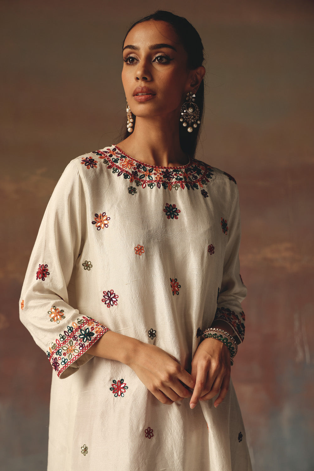 silk kurta with multicolor embellishment