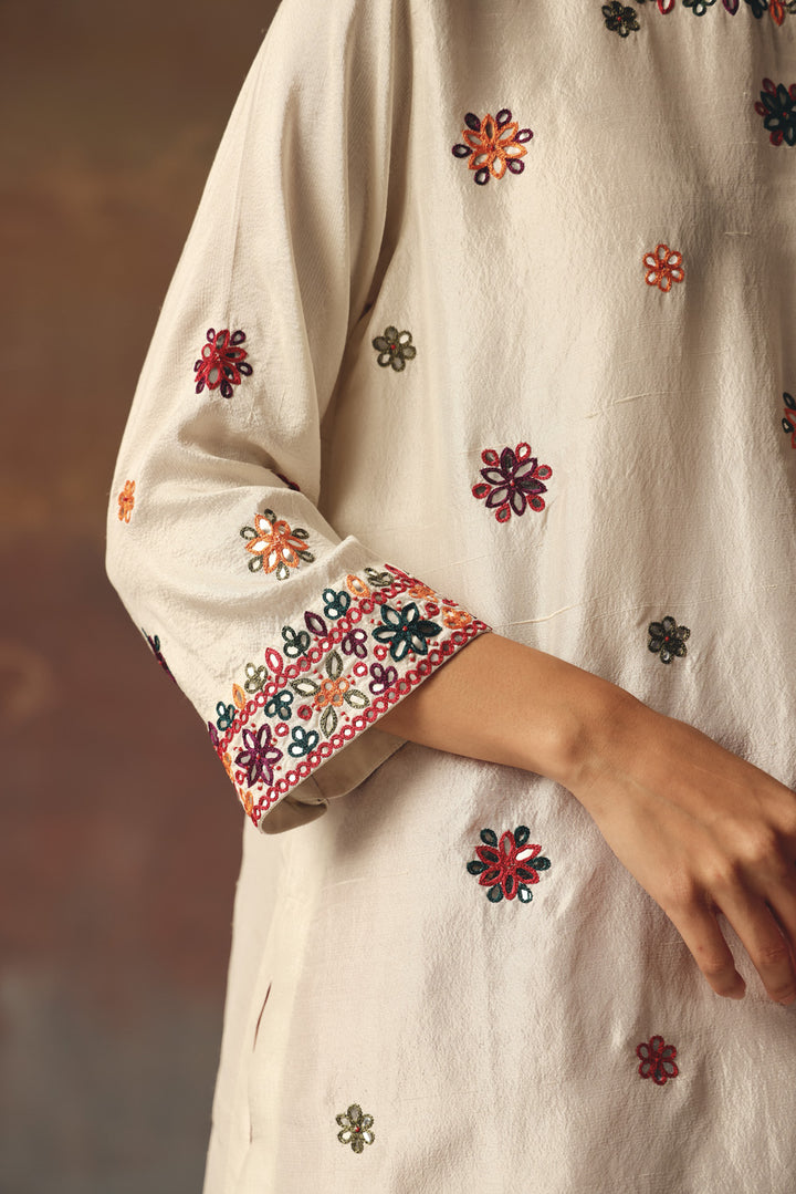silk kurta with multicolor embellishment