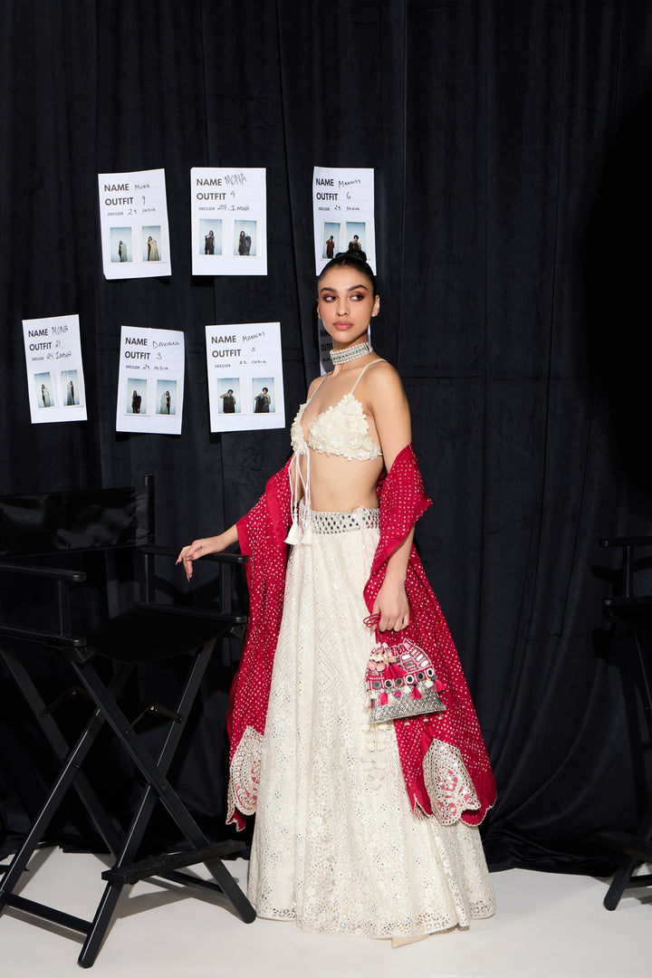 Floral Lace White Lehenga Set