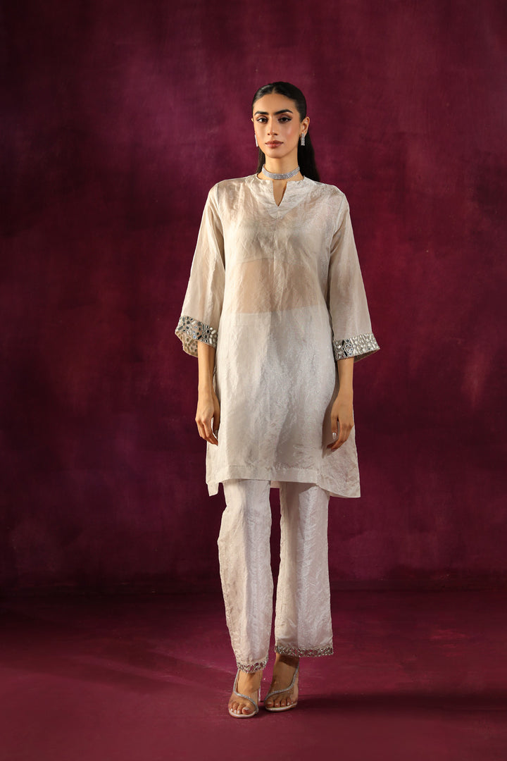 Mirror Embellished Tissue Tunic & Ankle Length Pants Set