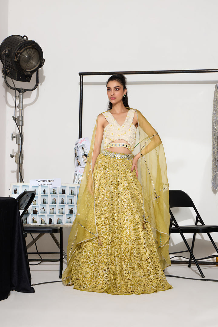 Floral Lace Yellow Lehenga Set