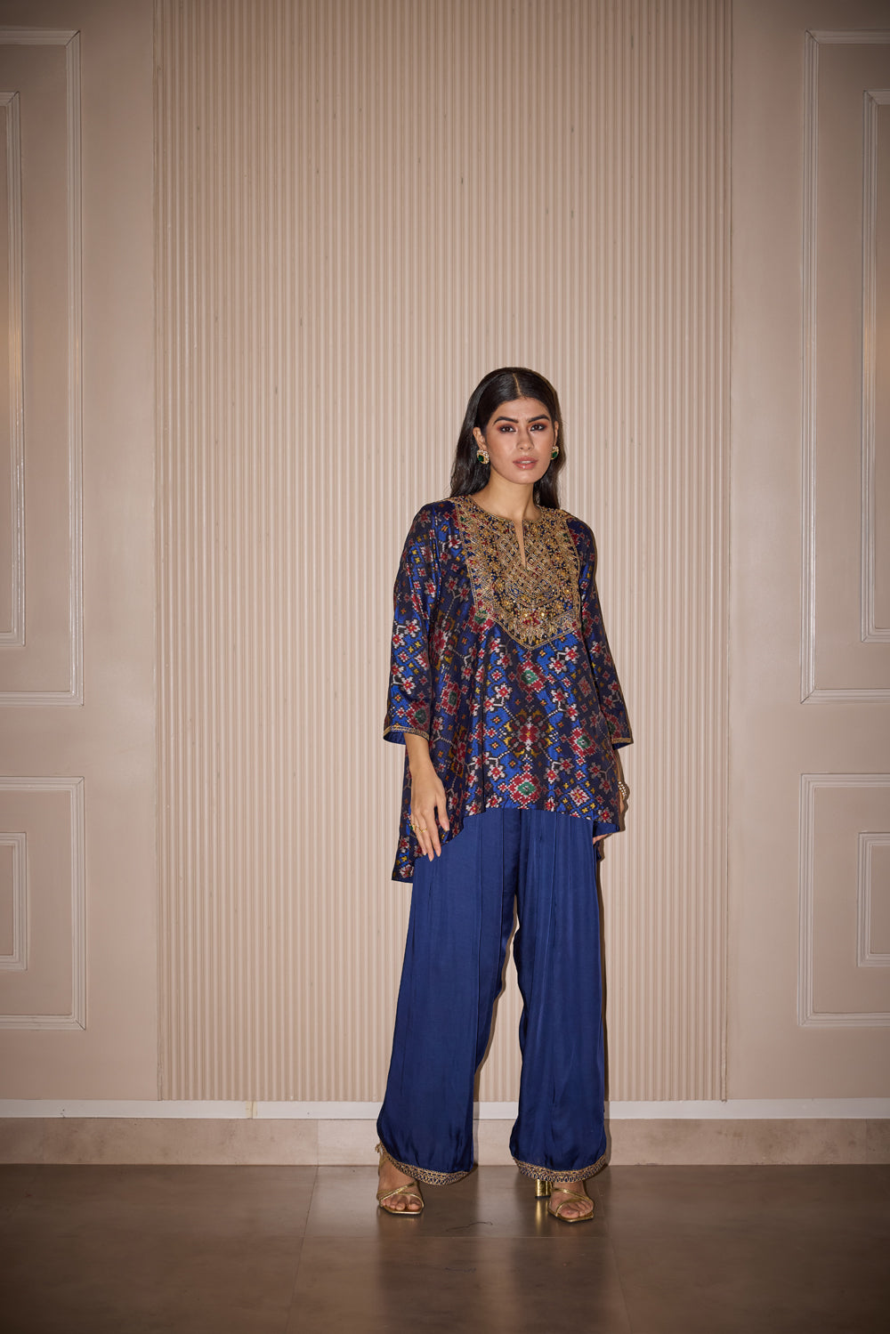 Shot and Long Patola Kurta With Embellished Dhoti Salwar