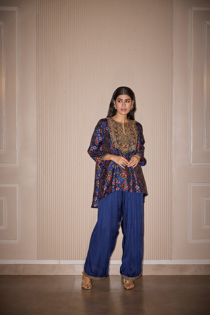 Shot and Long Patola Kurta With Embellished Dhoti Salwar