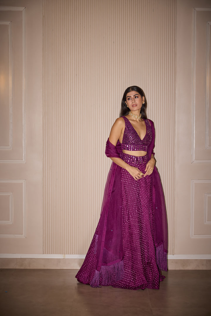 Raidana Bandhani Purple Lehenga Set