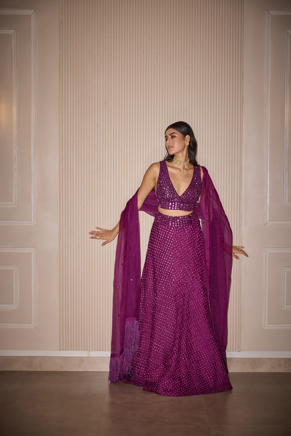 Raidana Bandhani Purple Lehenga Set