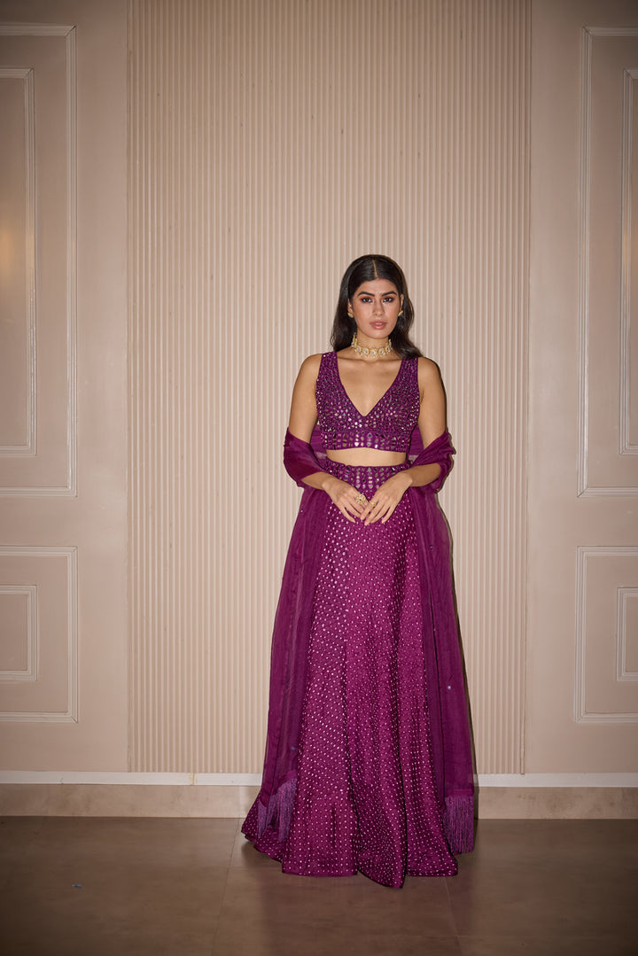 Raidana Bandhani Purple Lehenga Set