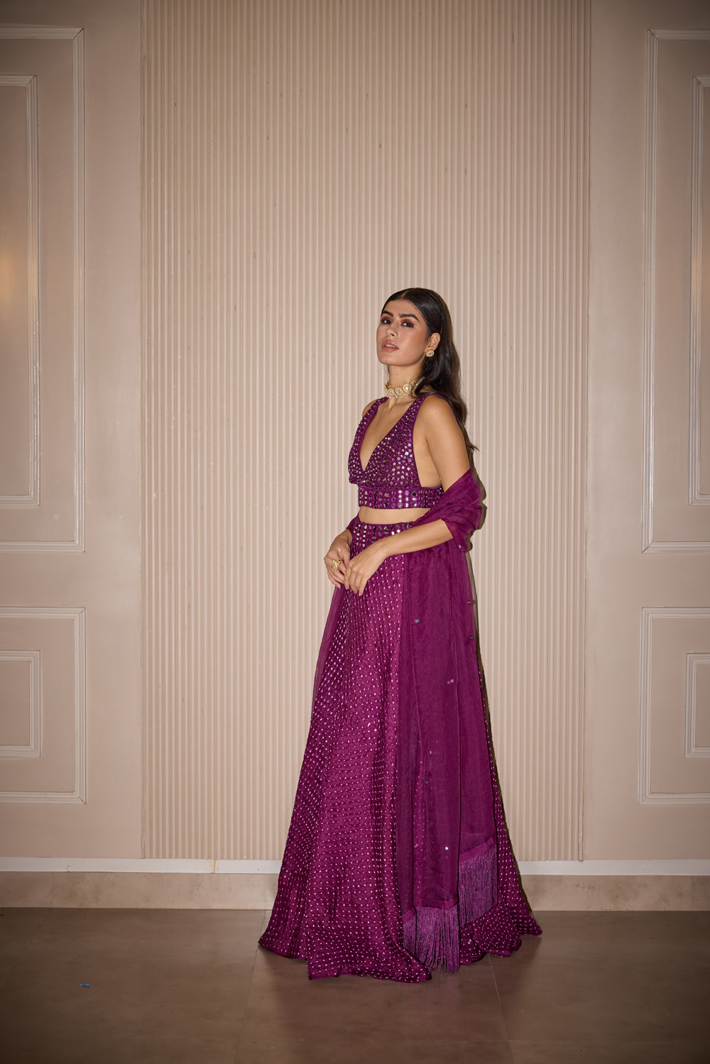 Raidana Bandhani Purple Lehenga Set