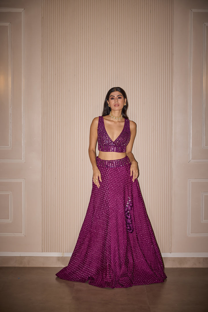 Raidana Bandhani Purple Lehenga Set