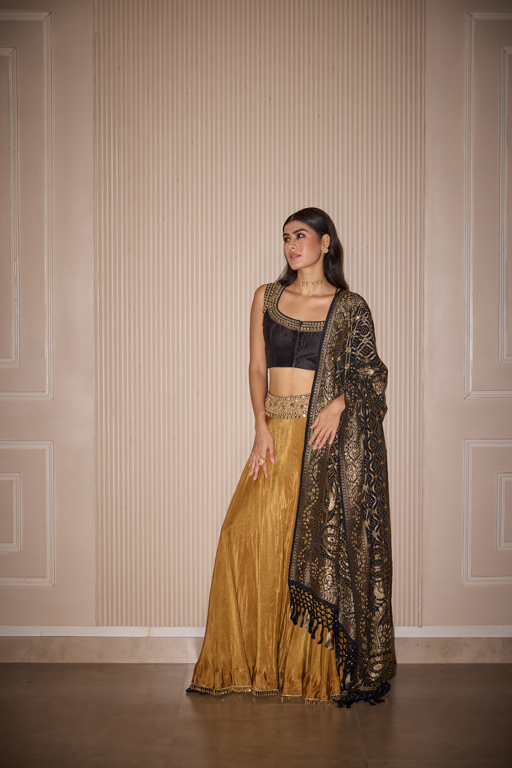 Golden Tissue Lehenga Set