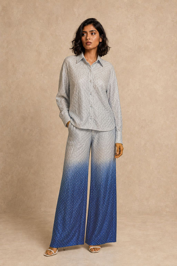 Silk Rai Bandhani Hi Low Crop Shirt With Overlapping Sides
