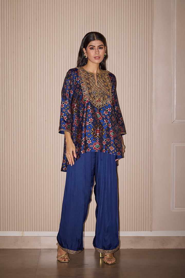 Shot and Long Patola Kurta With Embellished Dhoti Salwar