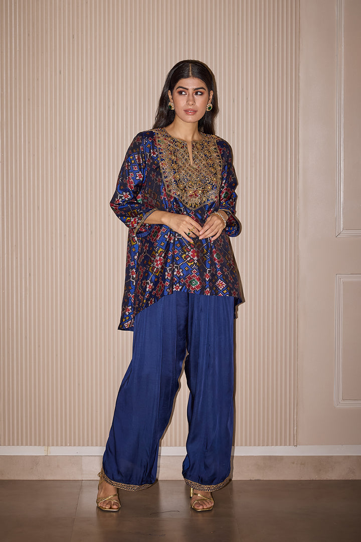 Shot and Long Patola Kurta With Embellished Dhoti Salwar