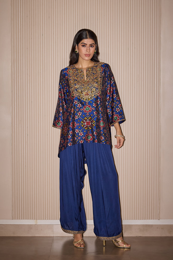 Shot and Long Patola Kurta With Embellished Dhoti Salwar