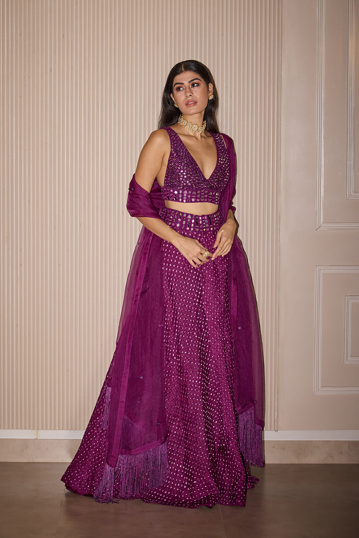 Raidana Bandhani Purple Lehenga Set