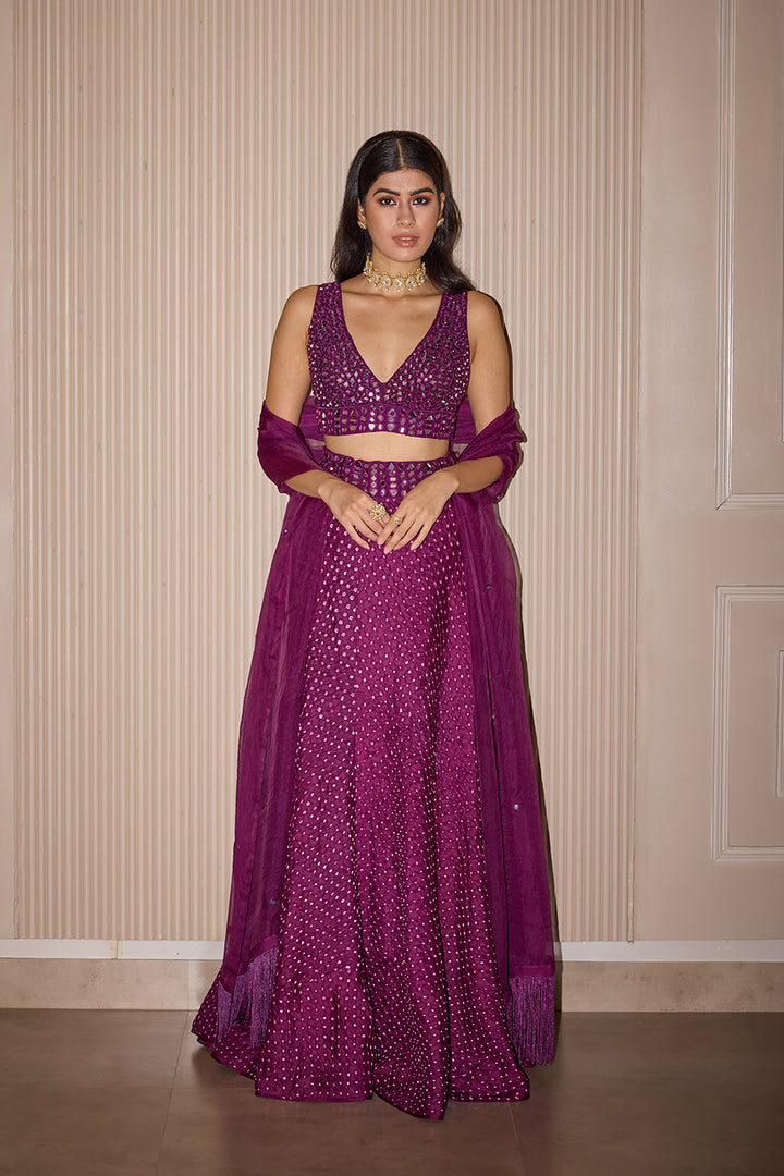 Raidana Bandhani Purple Lehenga Set