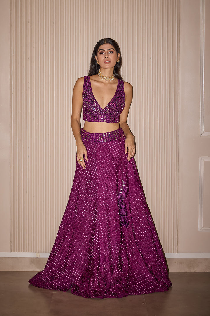 Raidana Bandhani Purple Lehenga Set