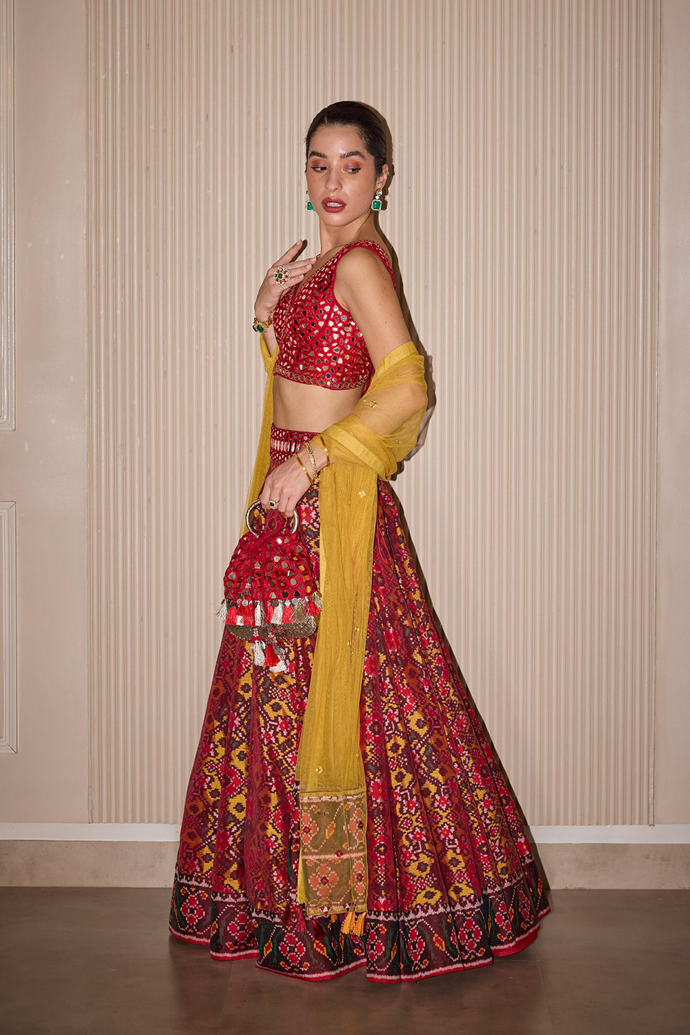 Patola Mirror Work Lehenga Set