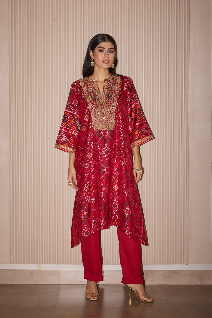 Long Straight Patola Kurta with Straight Pants