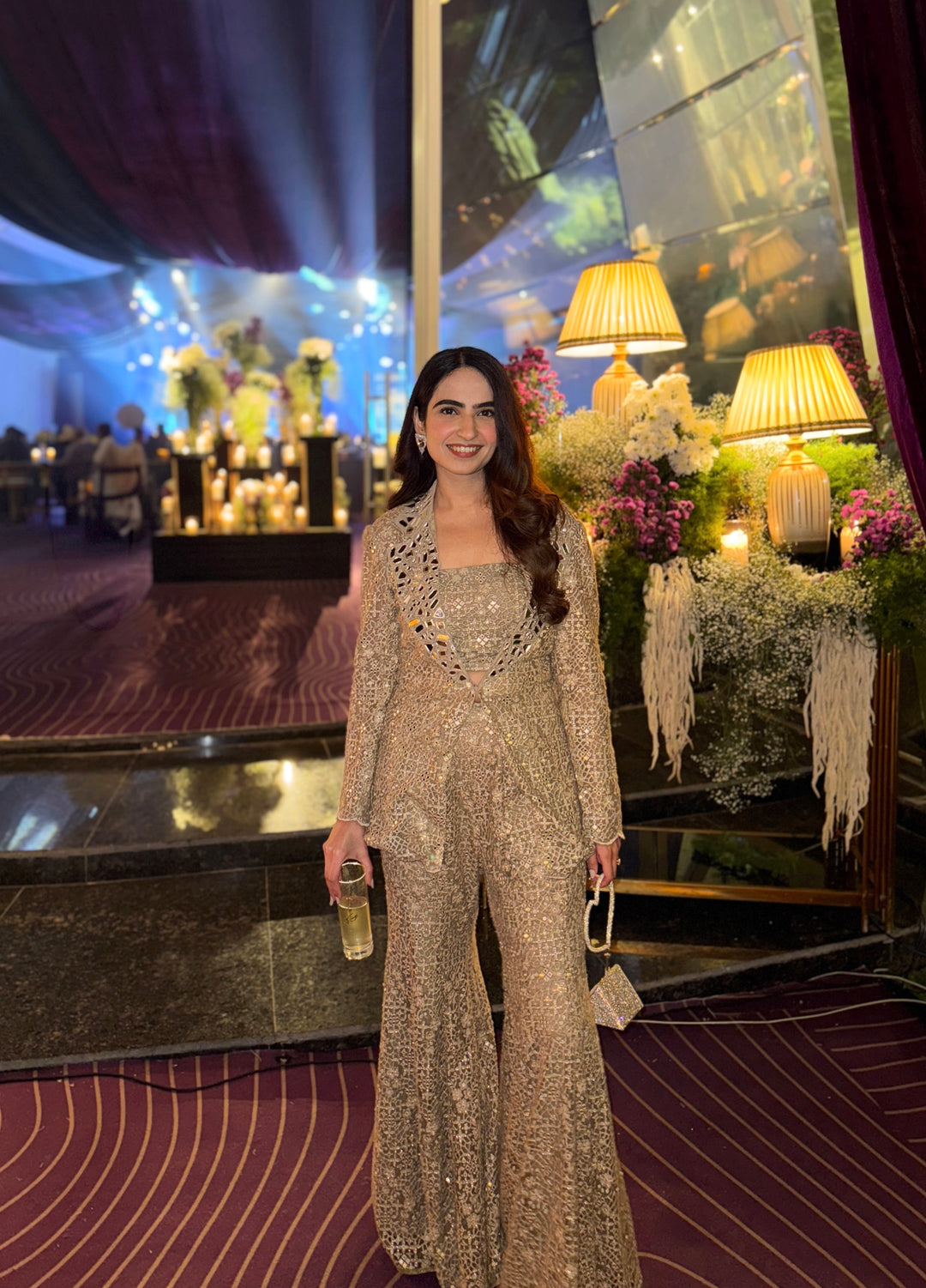 Anushka in our Lace Mirrorwork Jacket, Bandeau and Pants