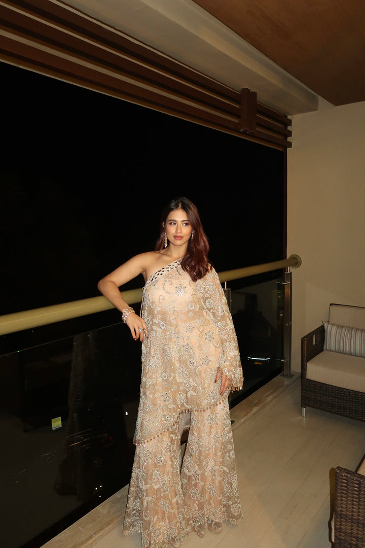 Rehyaa Suneja in our One Shoulder Cape with Bootcut