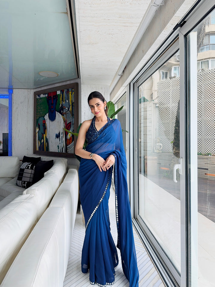 Smriti Khanna in our georgette ombre embellished saree with bralette