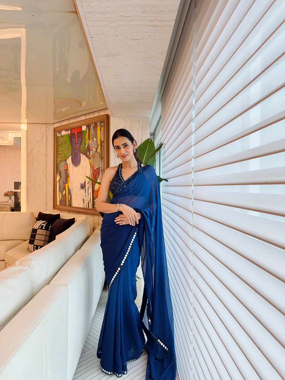 Smriti Khanna in our georgette ombre embellished saree with bralette