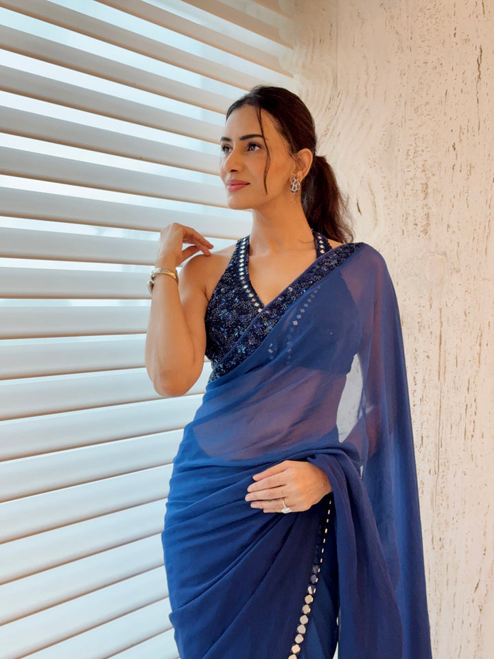 Smriti Khanna in our georgette ombre embellished saree with bralette