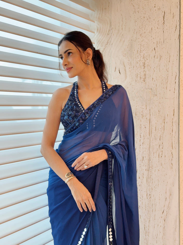 Smriti Khanna in our georgette ombre embellished saree with bralette