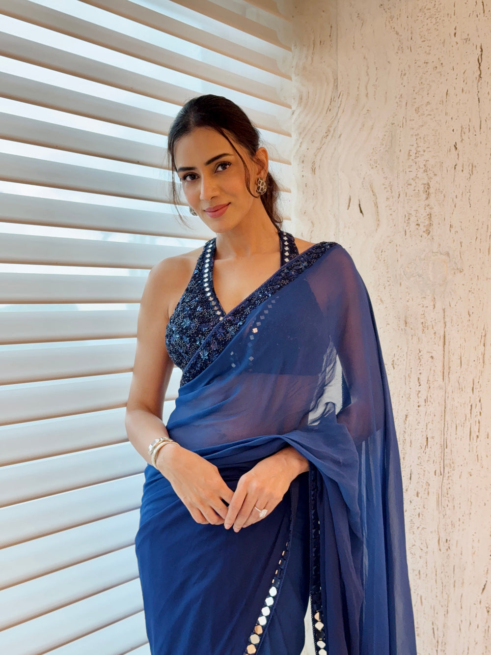 Smriti Khanna in our georgette ombre embellished saree with bralette