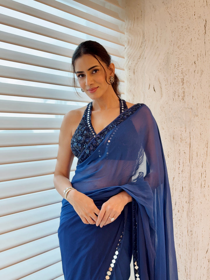 Smriti Khanna in our georgette ombre embellished saree with bralette