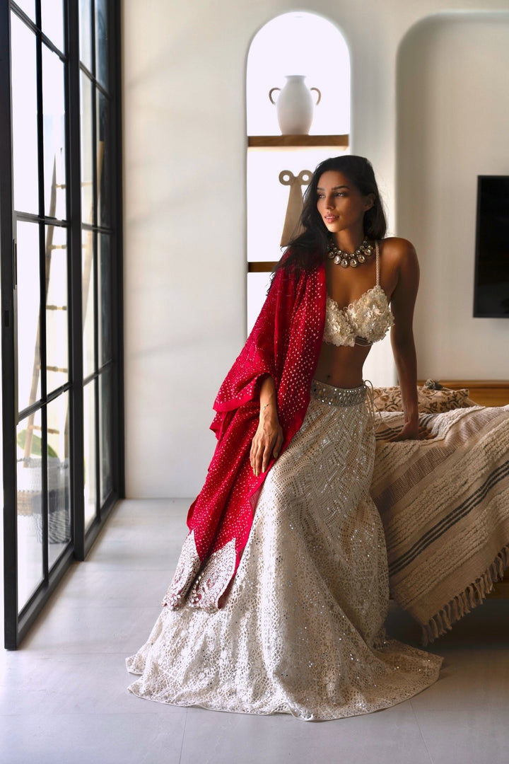 Payal Shah in our Floral Lace White Lehenga Set