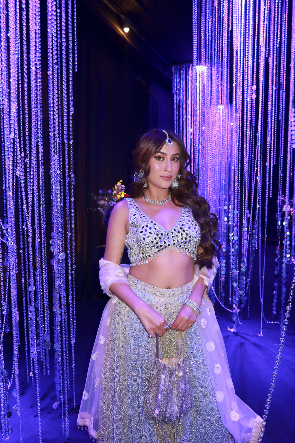 Eisha Malkani in our Mirrorwork Sharara Lehenga with Sleeveless Blouse and Mw Tulle Dupatta