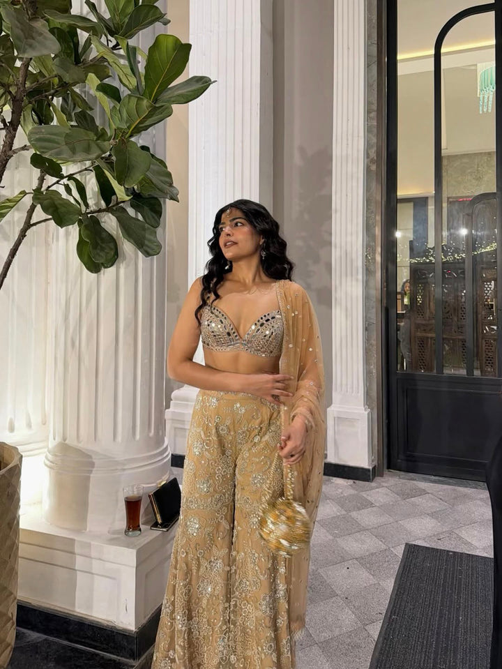 Kritika Khurana in our Mirror Work Bralette With Shararas Pants and Dupatta