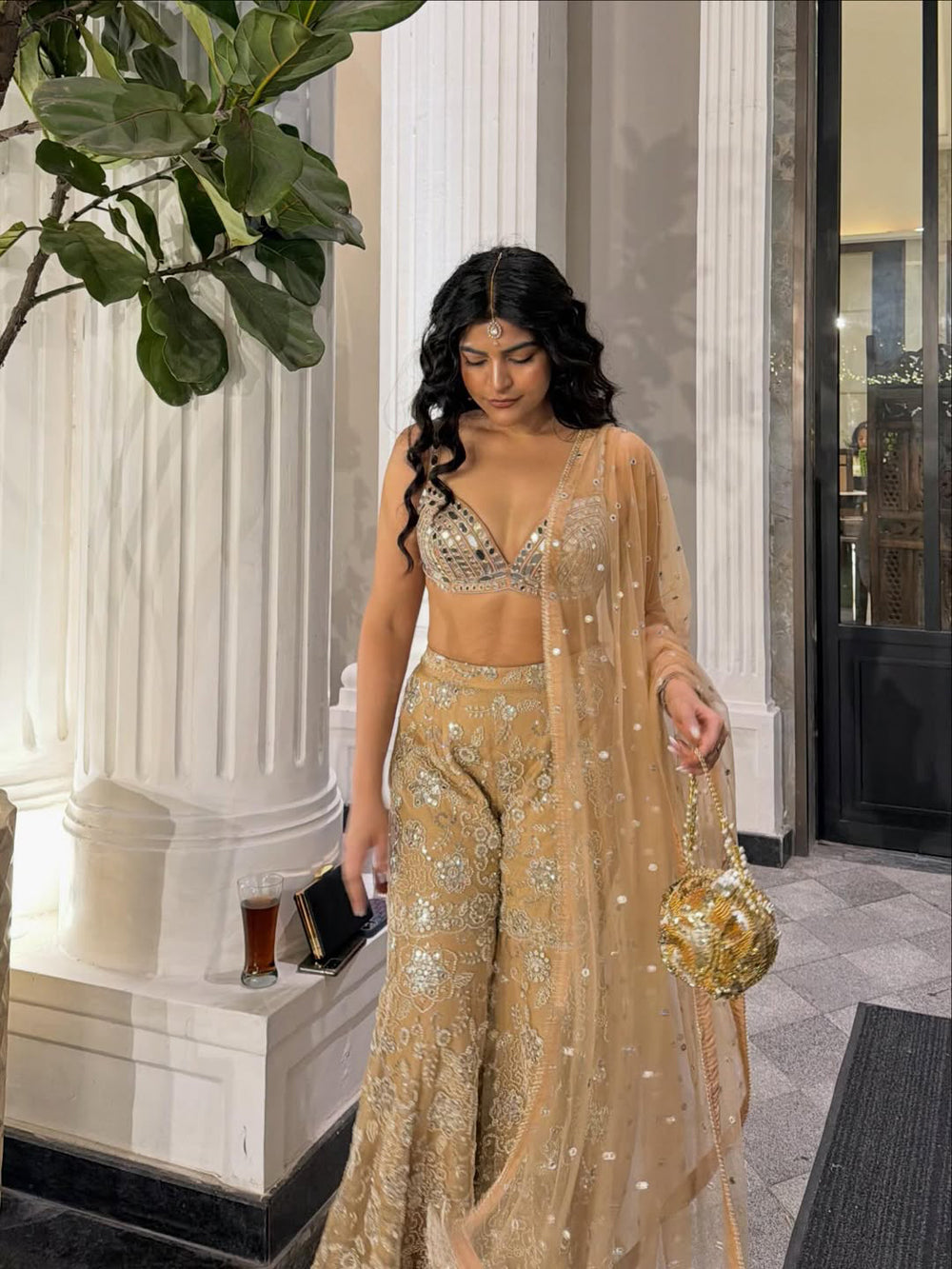 Kritika Khurana in our Mirror Work Bralette With Shararas Pants and Dupatta