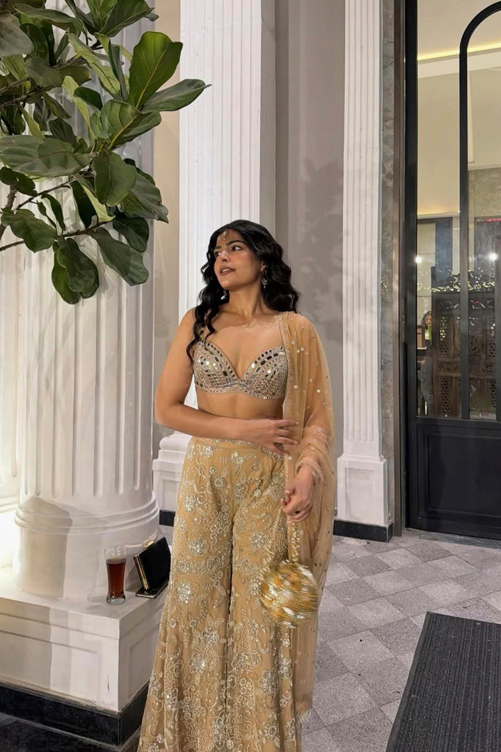 Kritika Khurana in our Mirror Work Bralette With Shararas Pants and Dupatta