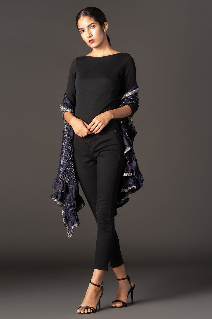 Navy Blue Crushed Bandhani Cape