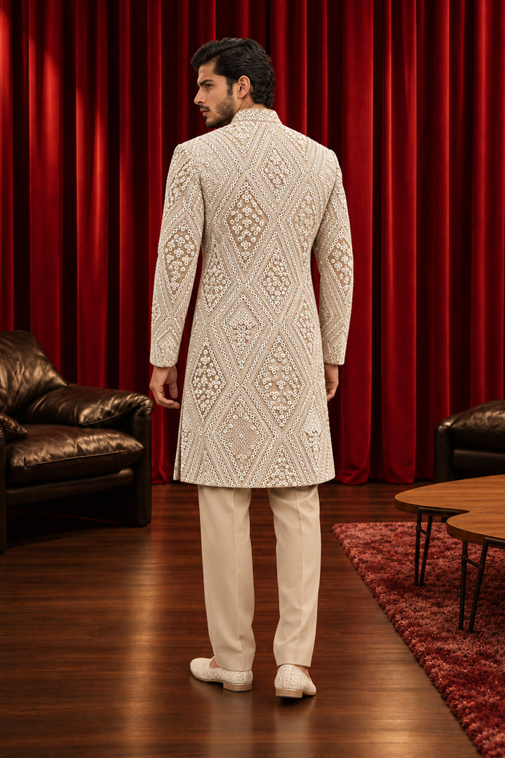 The Alaric Mirrorwork Rising Neck Potli Button Front Open Kurta Set