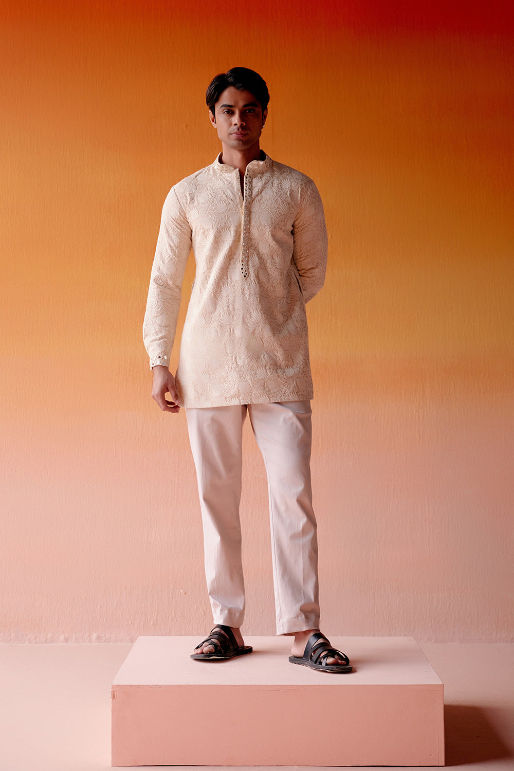 CHIKANKARI KURTA SHIRT WITH STRAIGHT PANTS