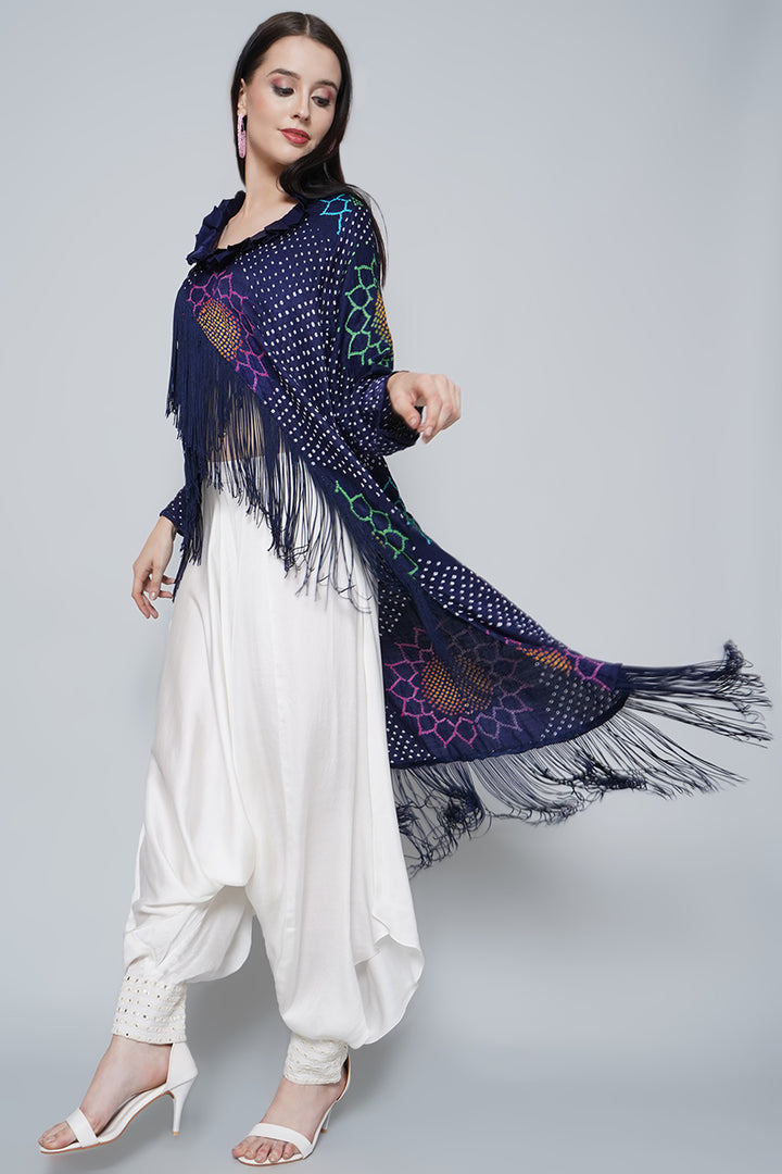 Pleated Neck Sunflower Bandhani with tassels