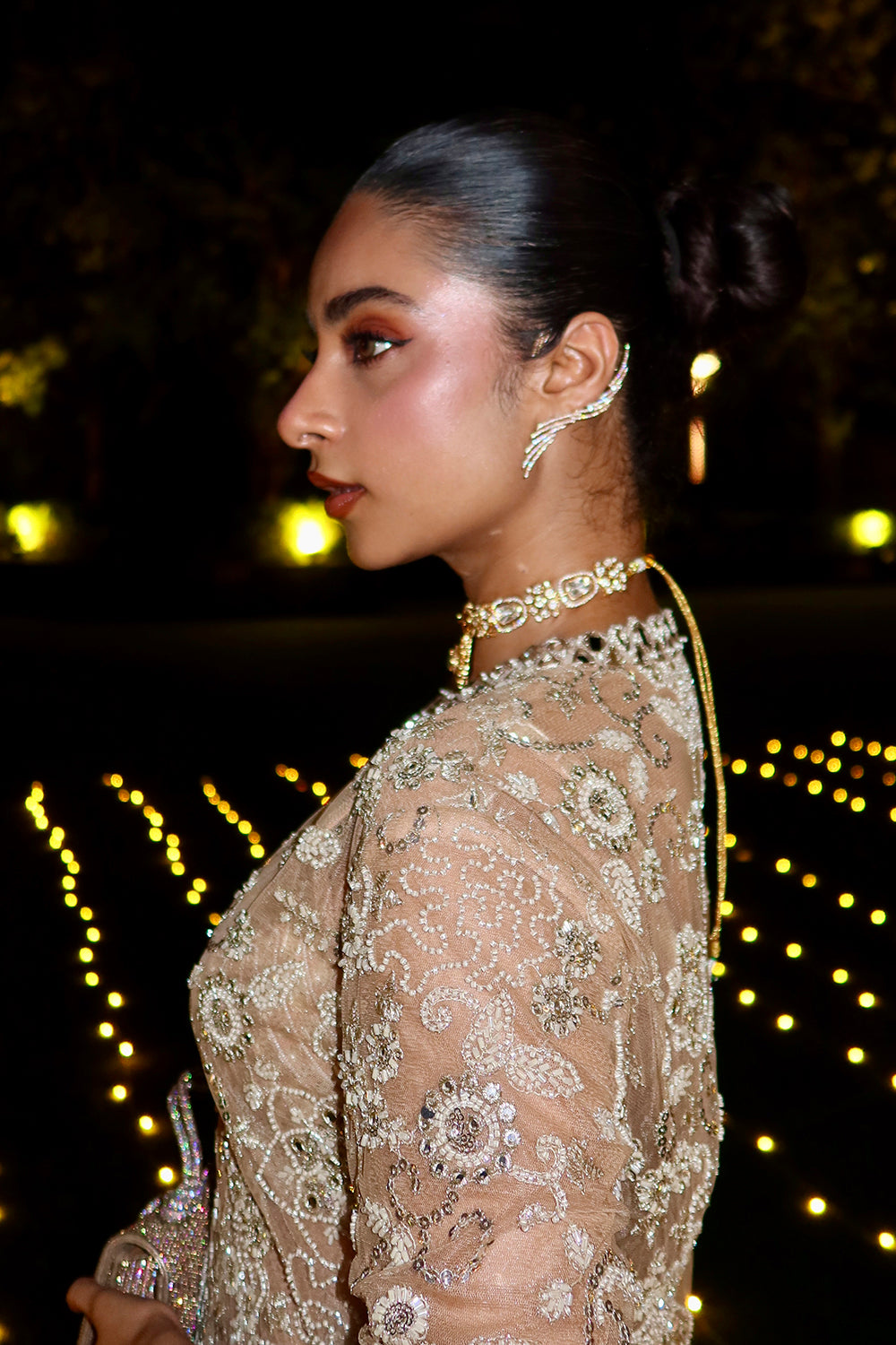 Nihareeka Singh in Our Mirrorwork Blazer with Bralette and Shararas Pants