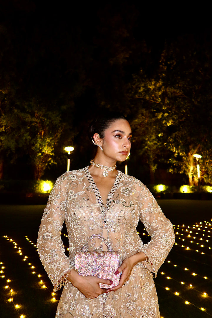 Nihareeka Singh in Our Mirrorwork Blazer with Bralette and Shararas Pants
