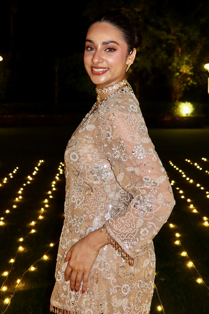 Nihareeka Singh in Our Mirrorwork Blazer with Bralette and Shararas Pants